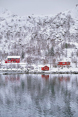 Image showing Rd rorbu houses in Norway in winter