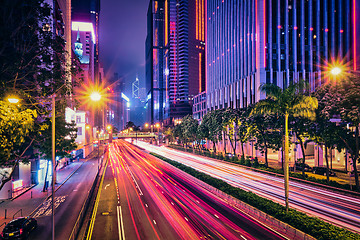 Image showing Street traffic in Hong Kong at night