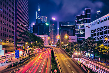 Image showing Street traffic in Hong Kong at night