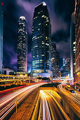 Image showing Street traffic in Hong Kong at night