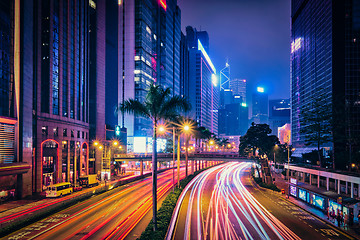 Image showing Street traffic in Hong Kong at night