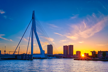 Image showing Erasmus Bridge on sunset, Rotterdam, Netherlands