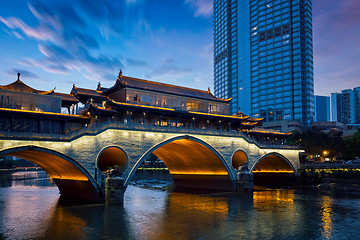 Image showing Anshun bridge at night, Chengdu, China