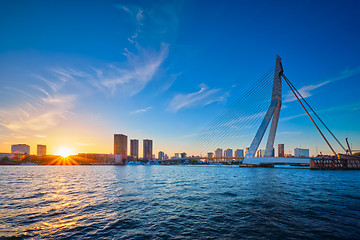 Image showing Erasmus Bridge on sunset, Rotterdam, Netherlands