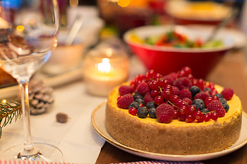 Image showing close up of cake and other food on christmas table