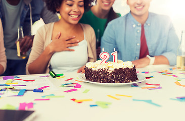 Image showing team greeting coworker at office birthday party