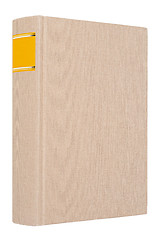 Image showing Grey book with yellow frame on spine isolated on white background.