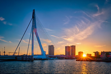 Image showing Erasmus Bridge on sunset, Rotterdam, Netherlands