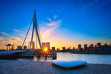 Image showing Erasmus Bridge on sunset, Rotterdam, Netherlands