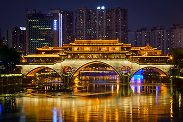 Image showing Anshun bridge at night, Chengdu, China