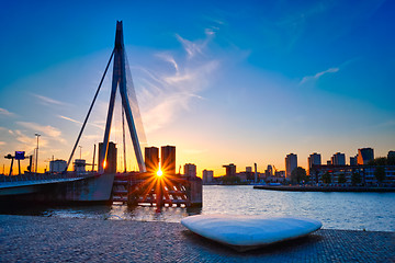 Image showing Erasmus Bridge on sunset, Rotterdam, Netherlands