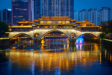 Image showing Anshun bridge at night, Chengdu, China