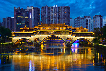 Image showing Anshun bridge at night, Chengdu, China