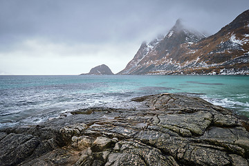 Image showing Rocky coast of fjord in Norway