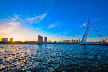 Image showing Erasmus Bridge on sunset, Rotterdam, Netherlands