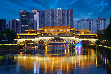 Image showing Anshun bridge at night, Chengdu, China