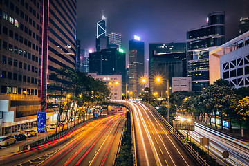 Image showing Street traffic in Hong Kong at night