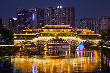 Image showing Anshun bridge at night, Chengdu, China