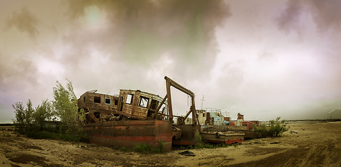 Image showing Old broken ships on the coast.