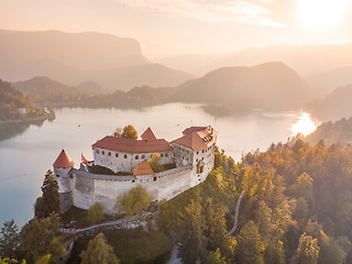 Image showing Medieval castle on Bled lake in Slovenia in autumn.