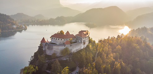 Image showing Medieval castle on Bled lake in Slovenia in autumn.