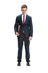 Image showing Full body portrait of businessman with folder on white