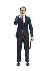 Image showing Full body portrait of businessman with folder on white