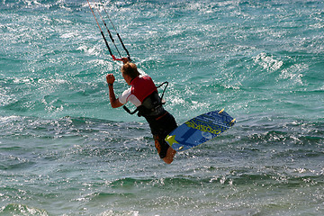 Image showing Kite boarding in the air