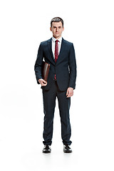 Image showing Full body portrait of businessman with folder on white