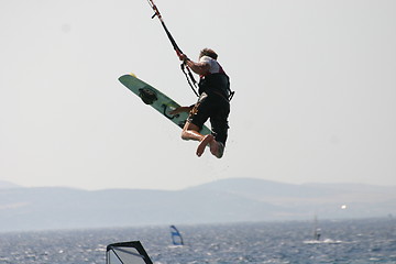 Image showing Kite boarding in the air