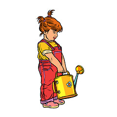 Image showing little girl with a garden watering can