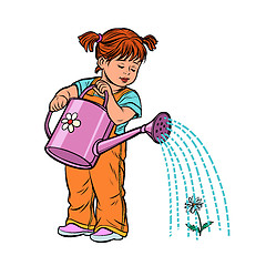 Image showing Girl watering can watering a flower