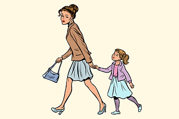 Image showing mother and daughter are walking