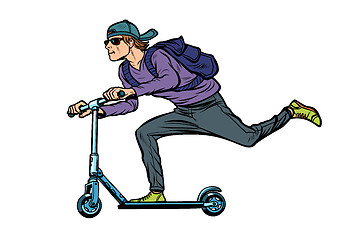 Image showing fashionable young man on a scooter, action sports