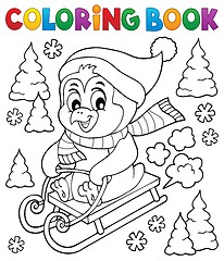 Image showing Coloring book sledging penguin theme 1