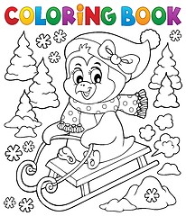 Image showing Coloring book sledging penguin theme 2