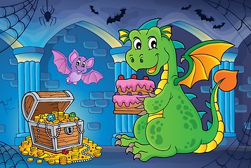 Image showing Dragon holding cake theme image 2