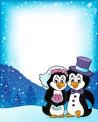 Image showing Penguin wedding theme frame 1