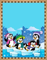 Image showing Happy winter penguins topic parchment 1