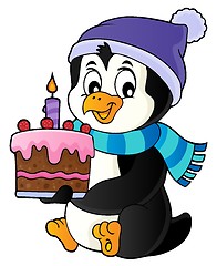 Image showing Penguin holding cake theme image 1