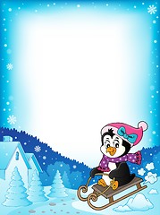 Image showing Sledging penguin theme frame 2