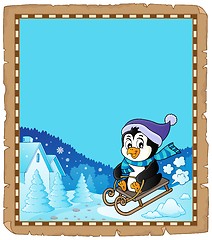 Image showing Sledging penguin theme parchment 1