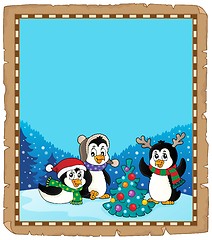 Image showing Christmas penguins thematic parchment 5