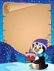 Image showing Penguin holding cake theme parchment 3