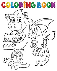 Image showing Coloring book dragon holding cake 1