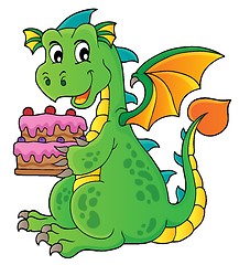 Image showing Dragon holding cake theme image 1