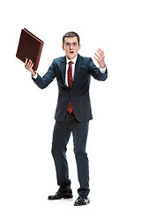 Image showing Full body portrait of businessman with folder on white