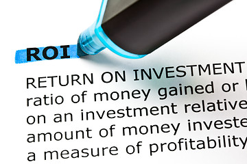 Image showing ROI Return On Investment Highlighted With Blue Marker