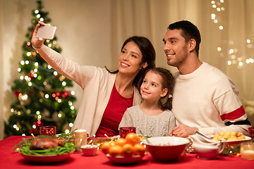 Image showing happy family taking selfie at christmas dinner