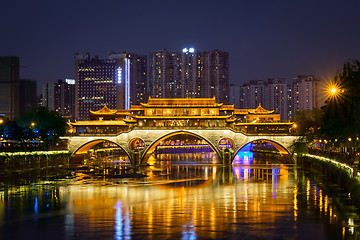 Image showing Anshun bridge at night, Chengdu, China